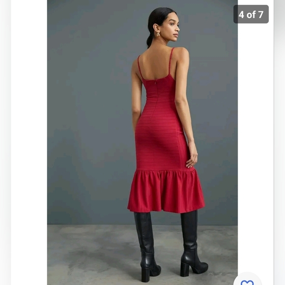 Anthropologie  Square Neck Slim Midi Dress Size Xs - Picture 4 of 7